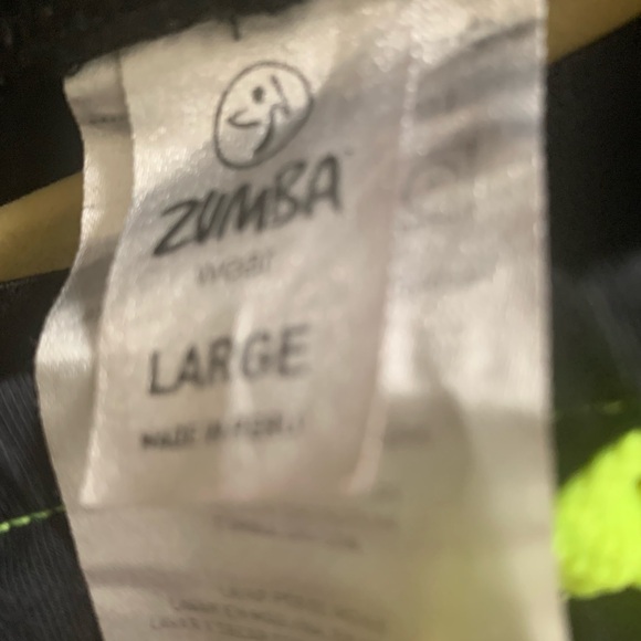 ZUMBA Black Fitness Pants Size Large Neon Drawstring and Tribal Symbol on Leg - Picture 8 of 8